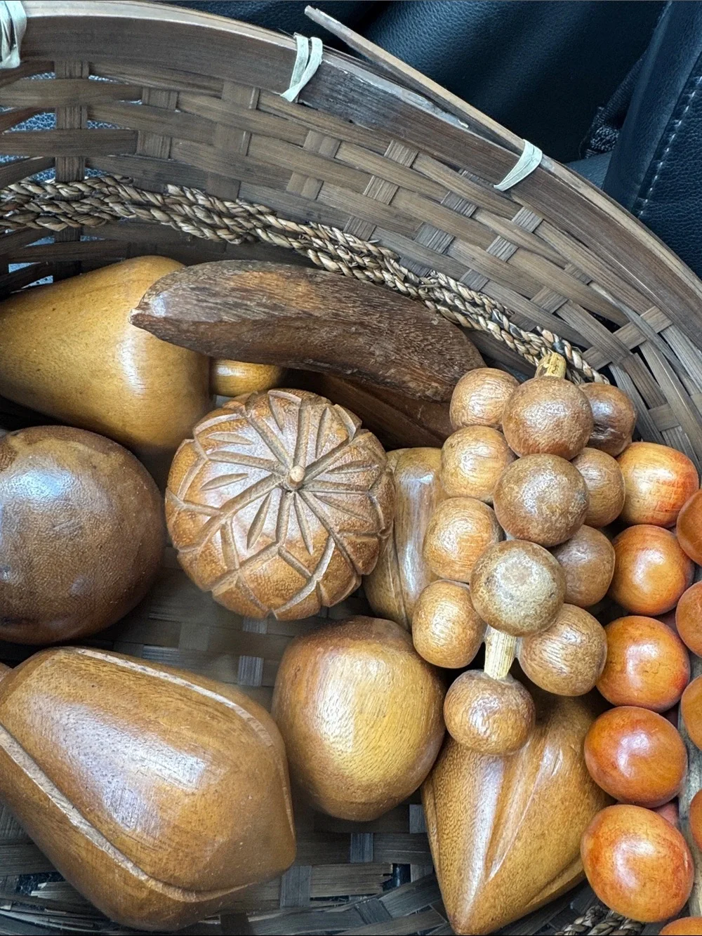 Handcrafted Wooden Fruit Basket Décor in Brown and Orange